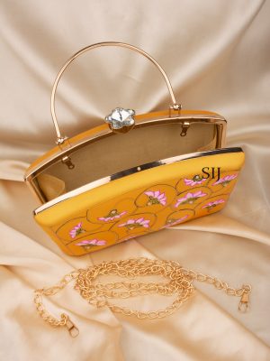 Tanjore Painted Yellow Silk Clutch Bag ALAIO00038