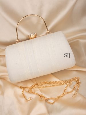 Tanjore Painted White Silk Clutch Bag ALAIO00039