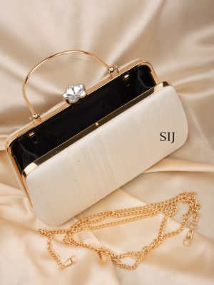 Tanjore Painted White Silk Clutch Bag ALAIO00039