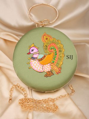 Tanjore Painted Mint Green Silk Clutch Bag ALAIO00040