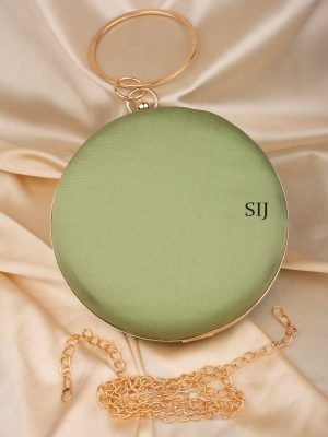 Tanjore Painted Mint Green Silk Clutch Bag ALAIO00040