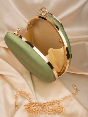 Tanjore Painted Mint Green Silk Clutch Bag ALAIO00040