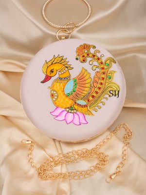 Tanjore Painted White Silk Clutch Bag ALAIO00041