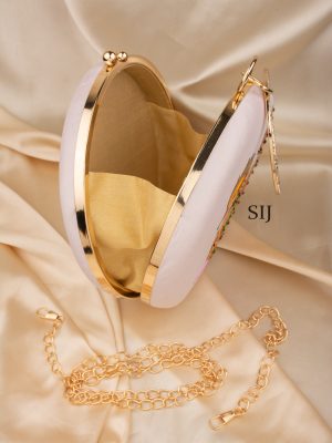 Tanjore Painted White Silk Clutch Bag ALAIO00041