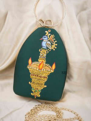 Tanjore Painted Green Silk Clutch Bag ALAIO00042
