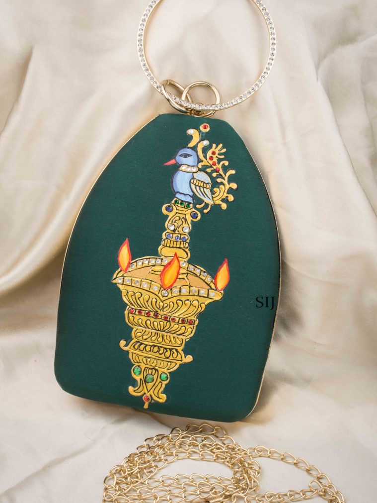 Tanjore Painted Green Silk Clutch Bag ALAIO00042