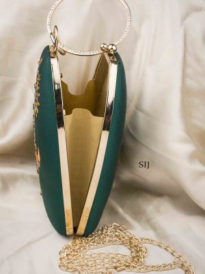 Tanjore Painted Green Silk Clutch Bag ALAIO00042