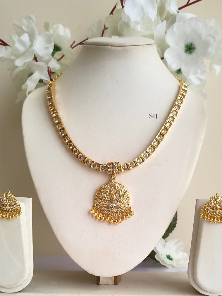 White Stone Antique Attigai Necklace Set ELEIN00043