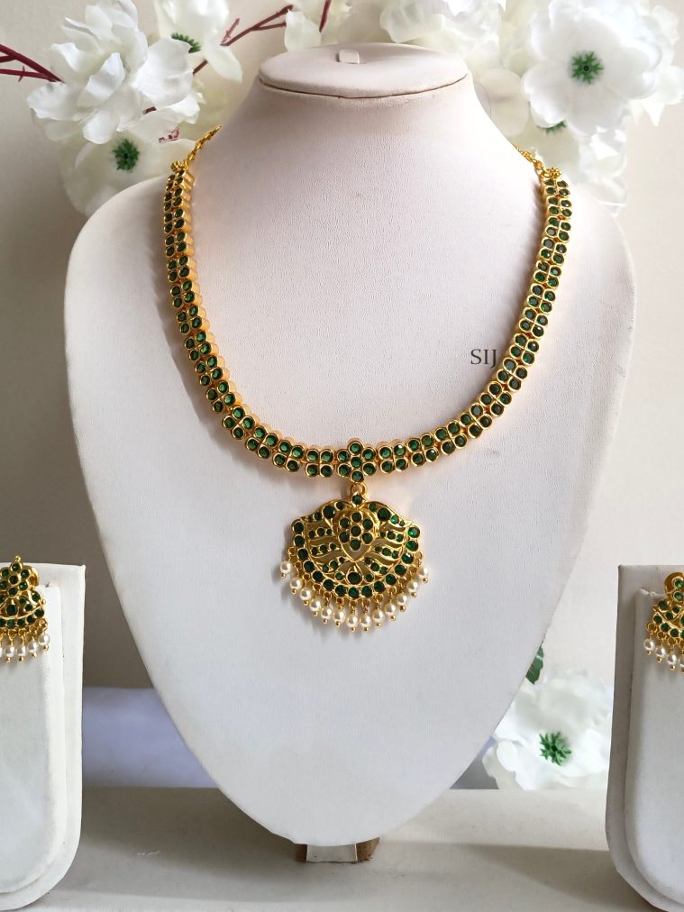 Green Stone Antique Attigai Necklace Set ELEIN00046