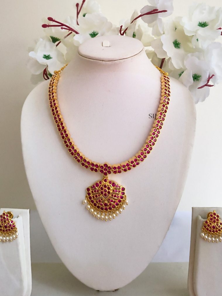 Pink Stone Antique Attigai Necklace Set ELEIN00047