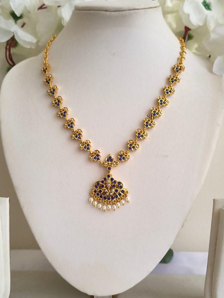 Light Blue Stone Antique Attigai Necklace Set ELEIN00049