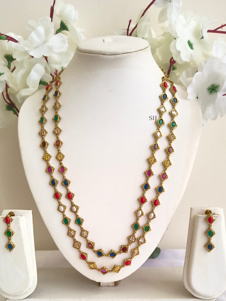 Layered Navaratna Antique Necklace ELEIN00052
