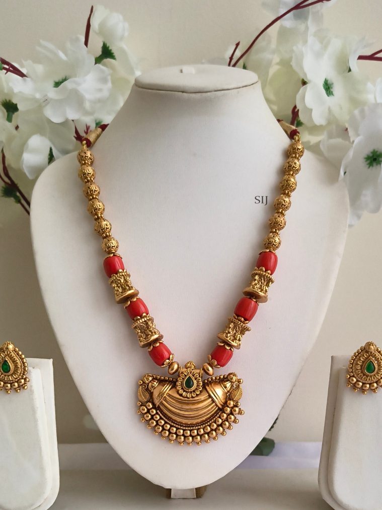 Coral Antique Beads Necklace ELEIN00053