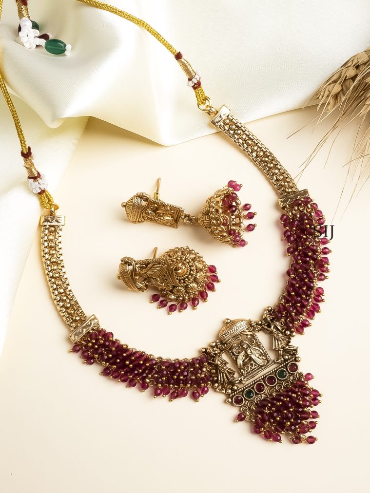 Red Beaded Palakku Necklace STIIN00661