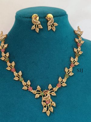 Multi AD Stones Leaf Peacock Necklace LADIN00869