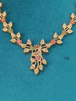 Multi AD Stones Leaf Peacock Necklace LADIN00869