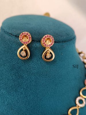 Gold Finish Ruby AD Stones Necklace LADIN00870