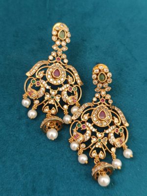 Dual Peacock White Stones Necklace LADIN00876