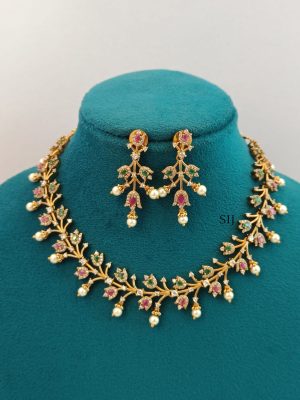 Multi Stones Leaf Necklace LADIN00878