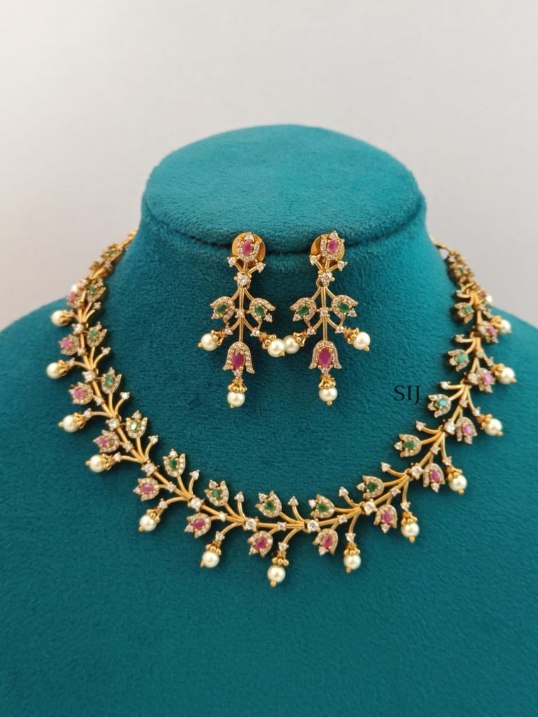 Multi Stones Leaf Necklace LADIN00878