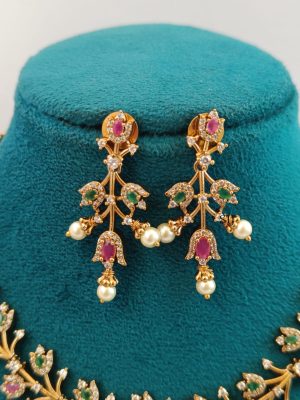 Multi Stones Leaf Necklace LADIN00878