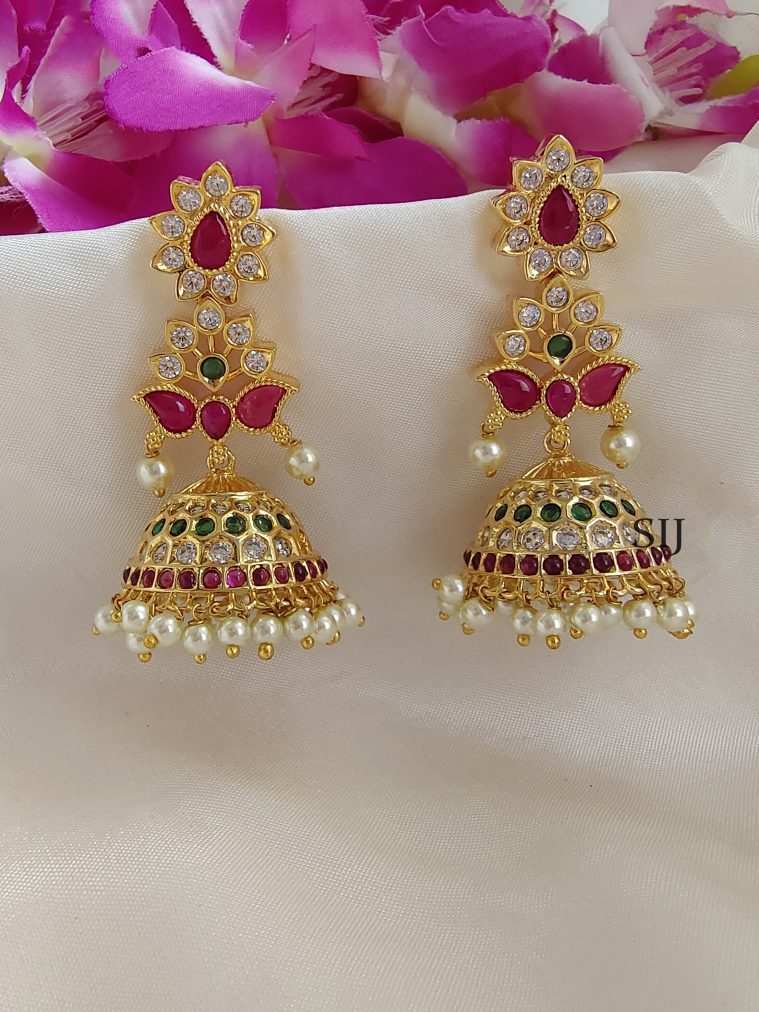 Gold Finish Multi Stone Jhumkas BELIE00127
