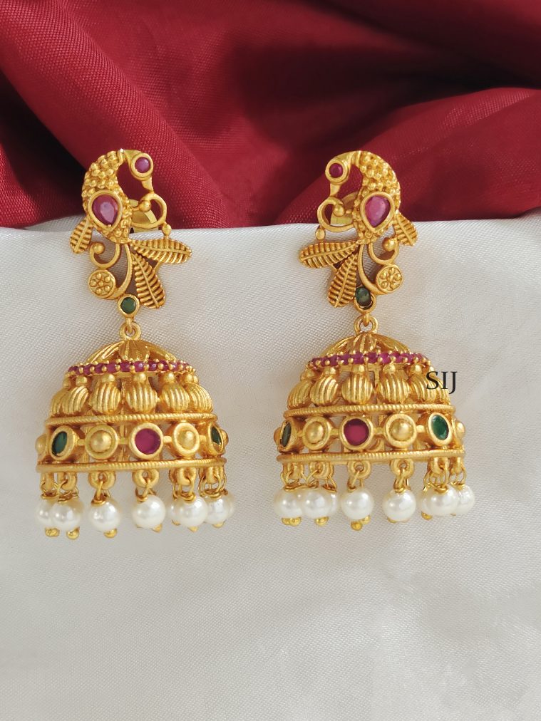 Peacock Jhumkas With Pearl Hanging BELIE00128