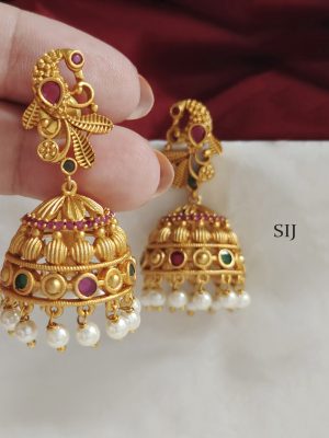 Peacock Jhumkas With Pearl Hanging BELIE00128