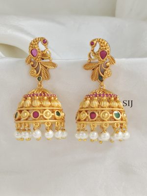Peacock Jhumkas With Pearl Hanging BELIE00128