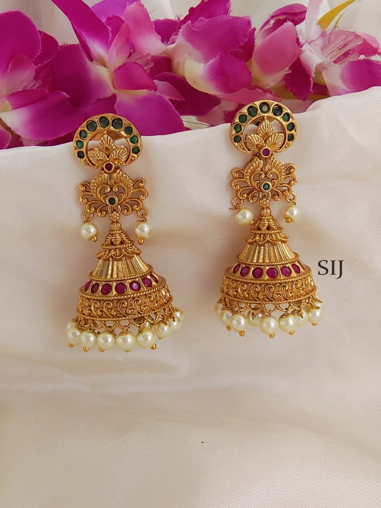 Gold Finish Jhumkas With Pearl Hanging BELIE00129