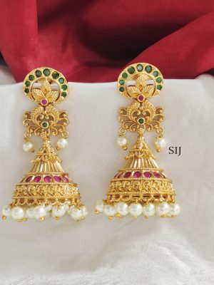 Gold Finish Jhumkas With Pearl Hanging BELIE00129