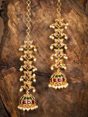 Gold Finish Kemp Jhumkas With Ear Chain BELIE00133