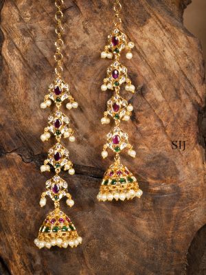 Gold Finish Kemp Jhumkas With Ear Chain BELIE00134