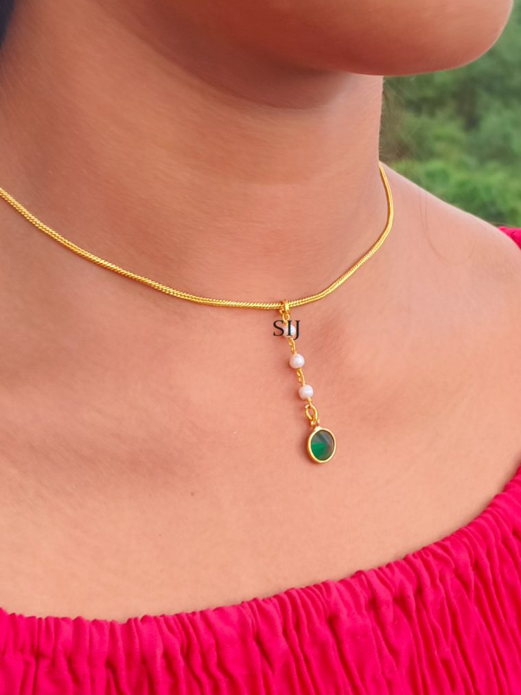 Emerald Pearl Pendant Chain LOCIPC00047