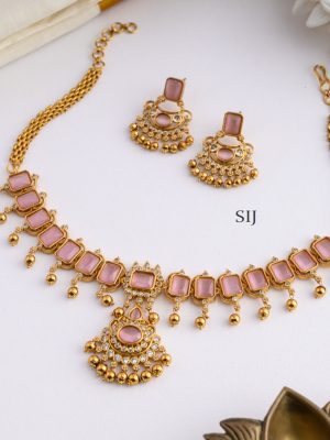 Pastel Pink Stone Necklace AJPIN03307