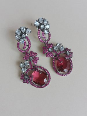 Rose Black Finish Stone Earrings SPAIE02463
