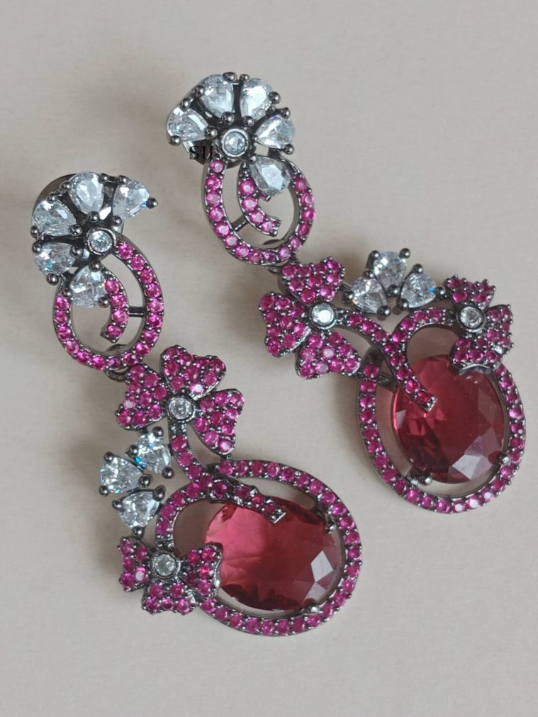Rose Black Finish Stone Earrings SPAIE02463
