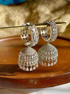 Silver Finish Stone Jhumkas VARIE01134