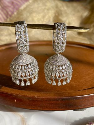 Silver Finish Stone Jhumkas VARIE01134