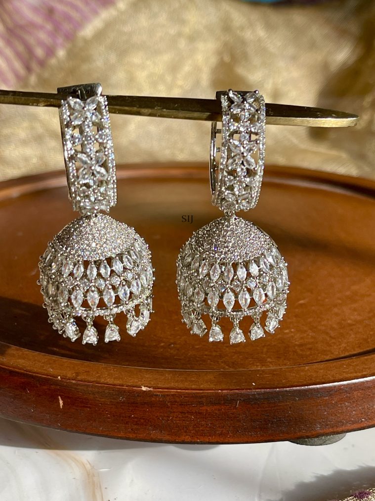Silver Finish Stone Jhumkas VARIE01134