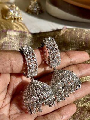 Silver Finish Stone Jhumkas VARIE01134