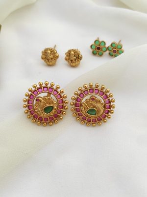 3 in 1 Ruby Peacock Ear Studs ARJIE01060