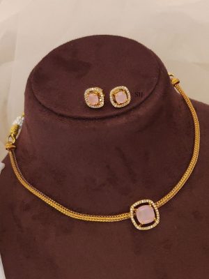 Antique Pink Stone Attigai Necklace ABDIN02191
