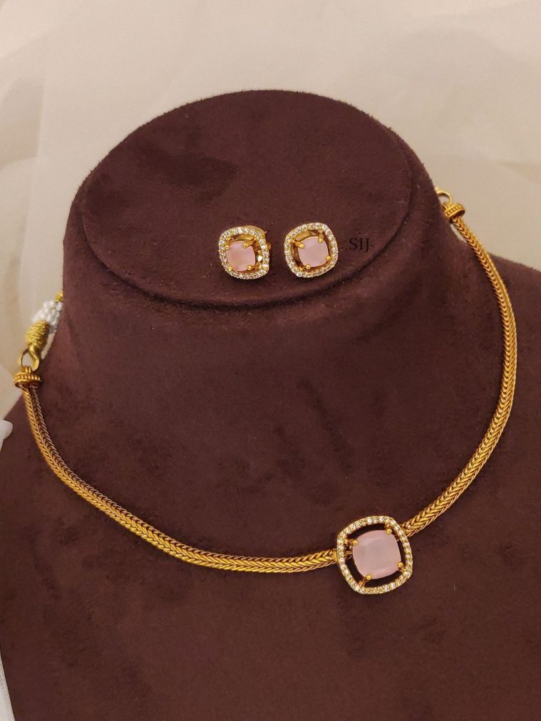 Antique Pink Stone Attigai Necklace ABDIN02191