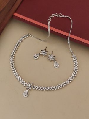 Silver Plated White Stone Necklace ABDIN02204