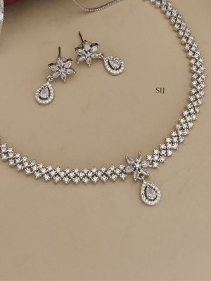 Silver Plated White Stone Necklace ABDIN02204