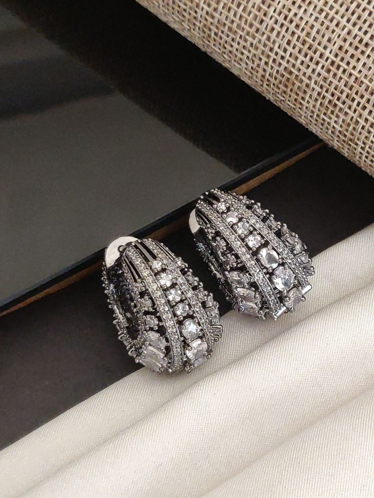 Silver Plated AD Bali Hoop Earrings ABDIE02246