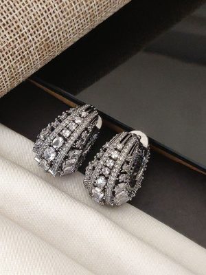 Silver Plated AD Bali Hoop Earrings ABDIE02246