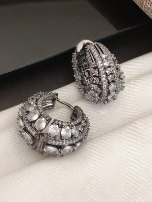 Silver Plated AD Bali Hoop Earrings ABDIE02246