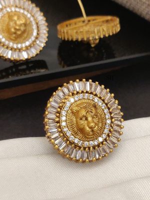 Antique White Stone Earrings With Finger Ring ABDIE02248